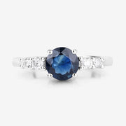 Bids.com 1.38 Carat Genuine Blue Sapphire and White Diamond 14K White Gold Ring Rings White Smoke size 6.00,size 7.00,size 8.00