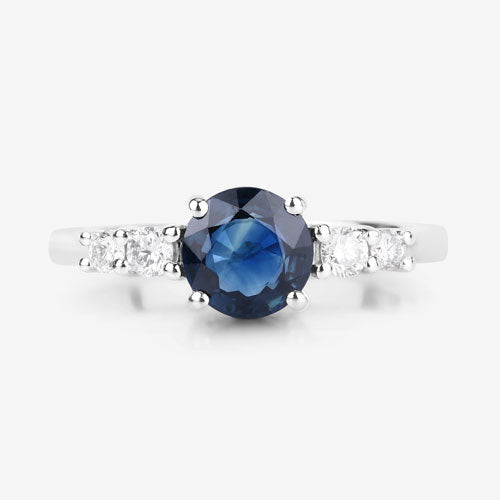 Bids.com 1.38 Carat Genuine Blue Sapphire and White Diamond 14K White Gold Ring Rings White Smoke size 6.00,size 7.00,size 8.00
