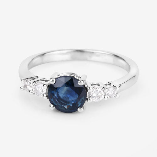 Bids.com 1.38 Carat Genuine Blue Sapphire and White Diamond 14K White Gold Ring Rings Lavender size 6.00,size 7.00,size 8.00