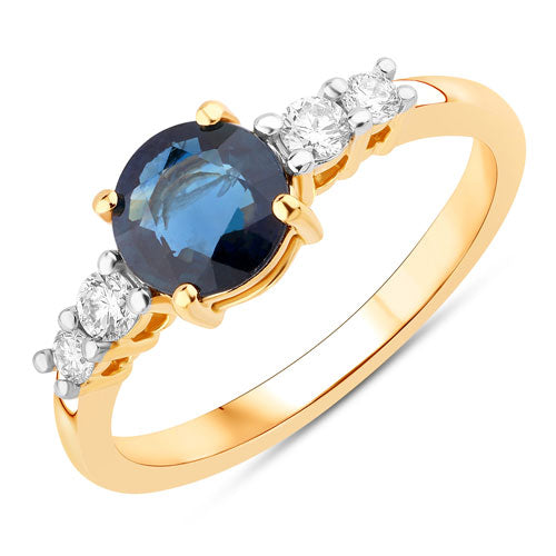 Bids.com 1.38 Carat Genuine Blue Sapphire and White Diamond 14K Yellow Gold Ring Rings White Smoke size 6.00,size 7.00,size 8.00