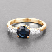 Bids.com 1.38 Carat Genuine Blue Sapphire and White Diamond 14K Yellow Gold Ring Rings Dark Gray size 6.00,size 7.00,size 8.00
