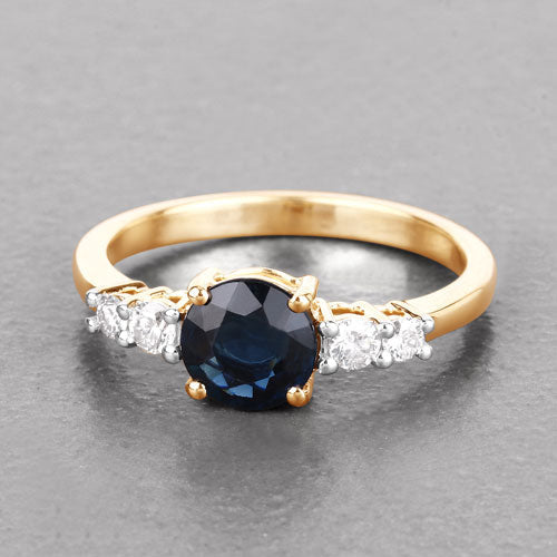 Bids.com 1.38 Carat Genuine Blue Sapphire and White Diamond 14K Yellow Gold Ring Rings Dark Gray size 6.00,size 7.00,size 8.00