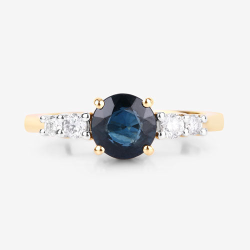 Bids.com 1.38 Carat Genuine Blue Sapphire and White Diamond 14K Yellow Gold Ring Rings White Smoke size 6.00,size 7.00,size 8.00