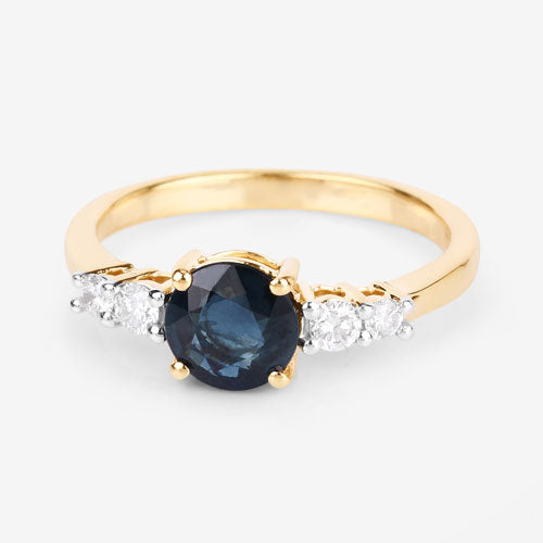 Bids.com 1.38 Carat Genuine Blue Sapphire and White Diamond 14K Yellow Gold Ring Rings White Smoke size 6.00,size 7.00,size 8.00