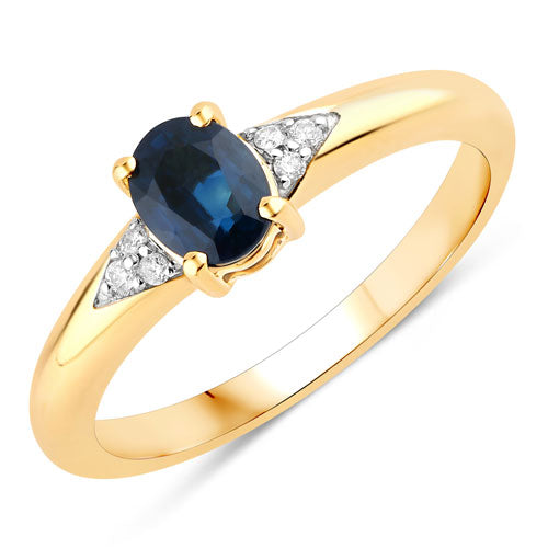 Bids.com 0.84 Carat Genuine Blue Sapphire and White Diamond 14K Yellow Gold Ring Rings White Smoke size 6.00,size 7.00,size 8.00