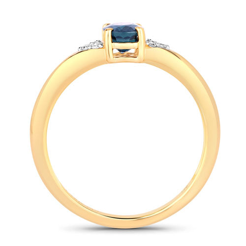 Bids.com 0.84 Carat Genuine Blue Sapphire and White Diamond 14K Yellow Gold Ring Rings White Smoke size 6.00,size 7.00,size 8.00