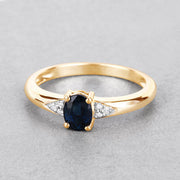 Bids.com 0.84 Carat Genuine Blue Sapphire and White Diamond 14K Yellow Gold Ring Rings Gray size 6.00,size 7.00,size 8.00
