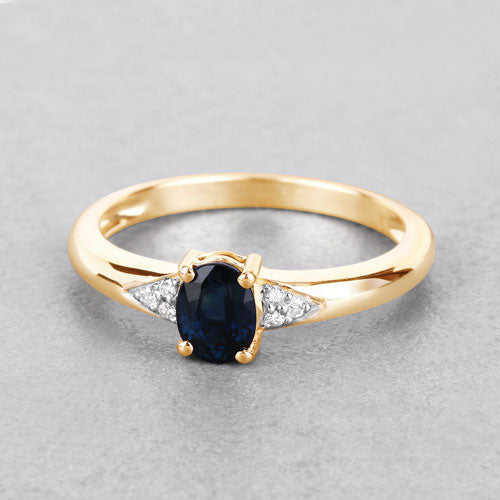 Bids.com 0.84 Carat Genuine Blue Sapphire and White Diamond 14K Yellow Gold Ring Rings Gray size 6.00,size 7.00,size 8.00