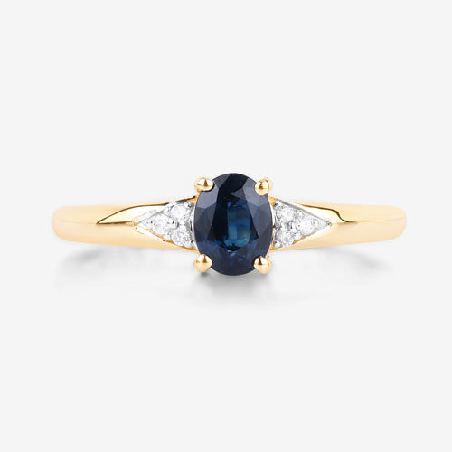 Bids.com 0.84 Carat Genuine Blue Sapphire and White Diamond 14K Yellow Gold Ring Rings White Smoke size 6.00,size 7.00,size 8.00