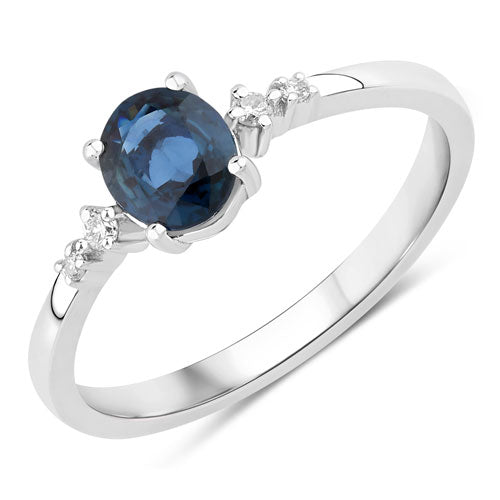 Bids.com 0.84 Carat Genuine Blue Sapphire and White Diamond 14K White Gold Ring Rings White Smoke size 6.00,size 7.00,size 8.00