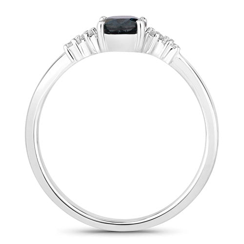 Bids.com 0.84 Carat Genuine Blue Sapphire and White Diamond 14K White Gold Ring Rings White Smoke size 6.00,size 7.00,size 8.00