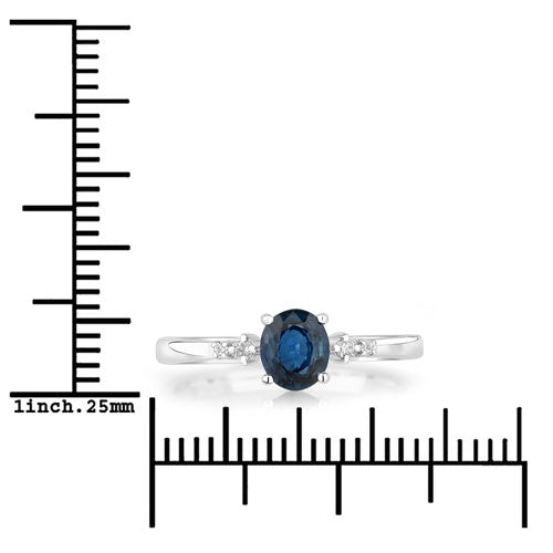 Bids.com 0.84 Carat Genuine Blue Sapphire and White Diamond 14K White Gold Ring Rings White Smoke size 6.00,size 7.00,size 8.00