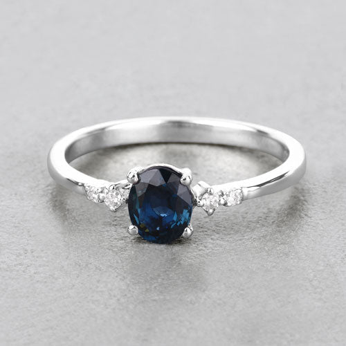 Bids.com 0.84 Carat Genuine Blue Sapphire and White Diamond 14K White Gold Ring Rings Gray size 6.00,size 7.00,size 8.00