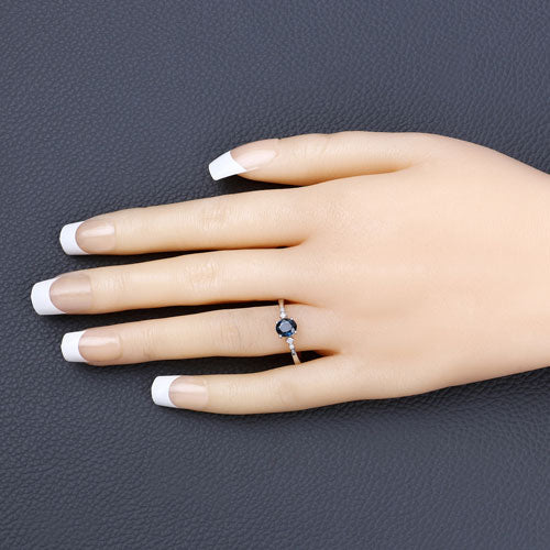 Bids.com 0.84 Carat Genuine Blue Sapphire and White Diamond 14K White Gold Ring Rings Bisque size 6.00,size 7.00,size 8.00