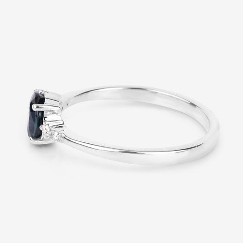Bids.com 0.84 Carat Genuine Blue Sapphire and White Diamond 14K White Gold Ring Rings White Smoke size 6.00,size 7.00,size 8.00