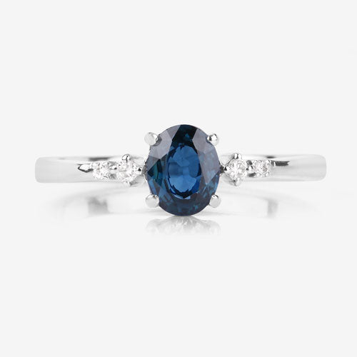 Bids.com 0.84 Carat Genuine Blue Sapphire and White Diamond 14K White Gold Ring Rings White Smoke size 6.00,size 7.00,size 8.00