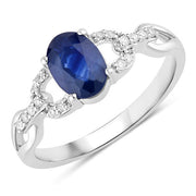 Bids.com 1.12 Carat Genuine Blue Sapphire and White Diamond 14K White Gold Ring Rings White Smoke size 6.00,size 7.00,size 8.00