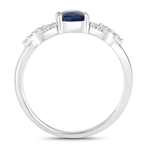 Bids.com 1.12 Carat Genuine Blue Sapphire and White Diamond 14K White Gold Ring Rings White Smoke size 6.00,size 7.00,size 8.00