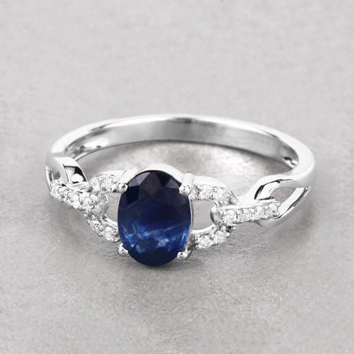 Bids.com 1.12 Carat Genuine Blue Sapphire and White Diamond 14K White Gold Ring Rings Gray size 6.00,size 7.00,size 8.00