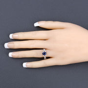 Bids.com 1.12 Carat Genuine Blue Sapphire and White Diamond 14K White Gold Ring Rings Bisque size 6.00,size 7.00,size 8.00