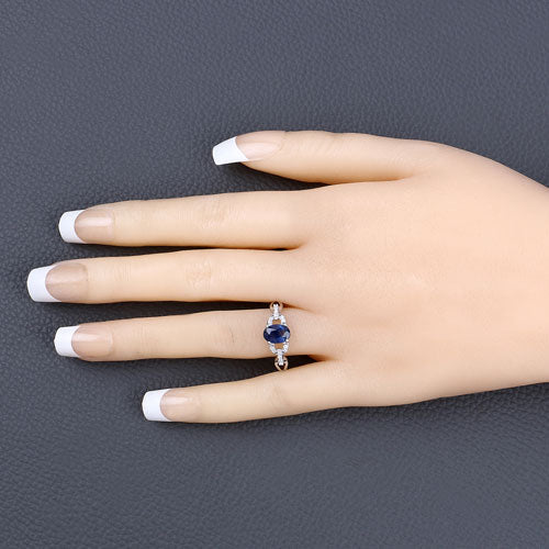 Bids.com 1.12 Carat Genuine Blue Sapphire and White Diamond 14K White Gold Ring Rings Bisque size 6.00,size 7.00,size 8.00