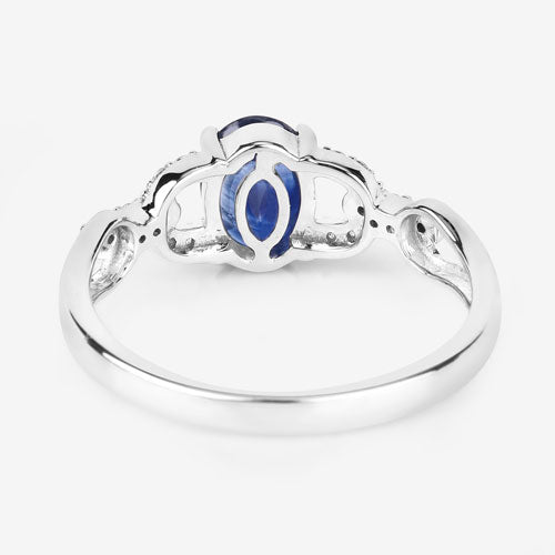 Bids.com 1.12 Carat Genuine Blue Sapphire and White Diamond 14K White Gold Ring Rings White Smoke size 6.00,size 7.00,size 8.00