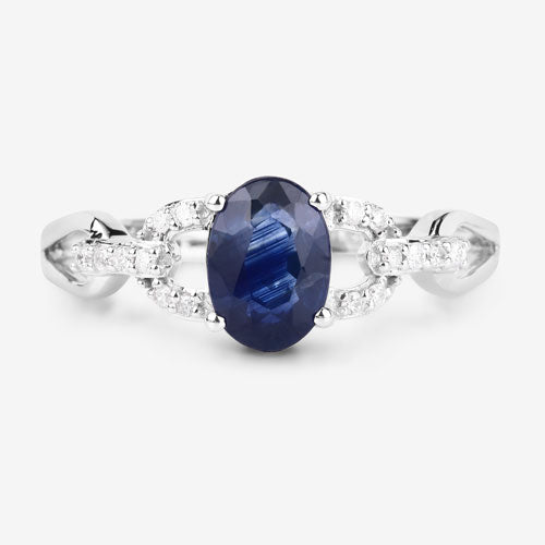Bids.com 1.12 Carat Genuine Blue Sapphire and White Diamond 14K White Gold Ring Rings White Smoke size 6.00,size 7.00,size 8.00