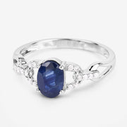 Bids.com 1.12 Carat Genuine Blue Sapphire and White Diamond 14K White Gold Ring Rings White Smoke size 6.00,size 7.00,size 8.00