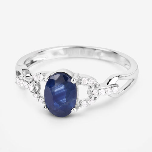 Bids.com 1.12 Carat Genuine Blue Sapphire and White Diamond 14K White Gold Ring Rings White Smoke size 6.00,size 7.00,size 8.00