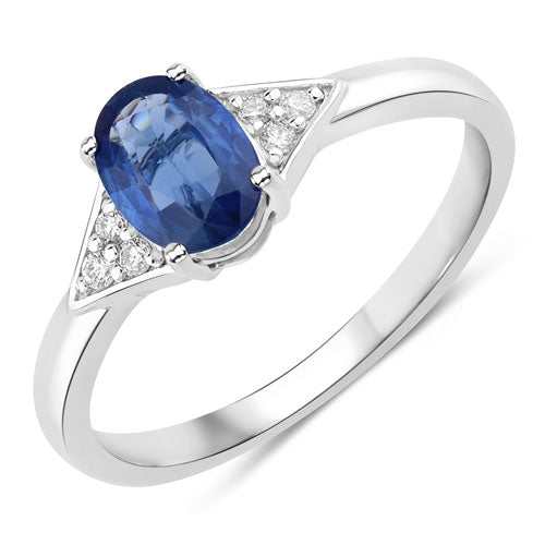 Bids.com 1.01 Carat Genuine Blue Sapphire and White Diamond 14K White Gold Ring Rings White Smoke size 6.00,size 7.00,size 8.00