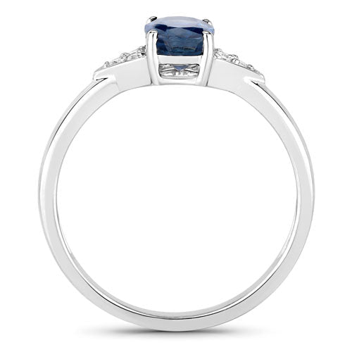 Bids.com 1.01 Carat Genuine Blue Sapphire and White Diamond 14K White Gold Ring Rings White Smoke size 6.00,size 7.00,size 8.00