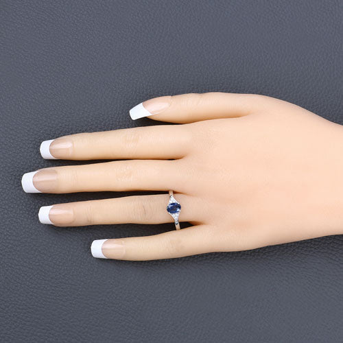 Bids.com 1.01 Carat Genuine Blue Sapphire and White Diamond 14K White Gold Ring Rings Peach Puff size 6.00,size 7.00,size 8.00