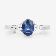 Bids.com 1.01 Carat Genuine Blue Sapphire and White Diamond 14K White Gold Ring Rings White Smoke size 6.00,size 7.00,size 8.00
