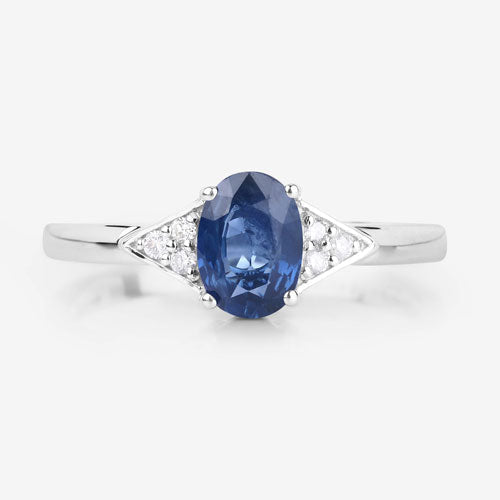 Bids.com 1.01 Carat Genuine Blue Sapphire and White Diamond 14K White Gold Ring Rings White Smoke size 6.00,size 7.00,size 8.00