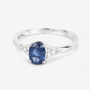 Bids.com 1.01 Carat Genuine Blue Sapphire and White Diamond 14K White Gold Ring Rings White Smoke size 6.00,size 7.00,size 8.00