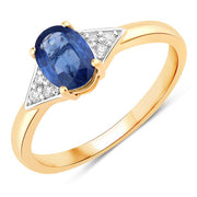 Bids.com 1.01 Carat Genuine Blue Sapphire and White Diamond 14K Yellow Gold Ring Rings White Smoke size 6.00,size 7.00,size 8.00