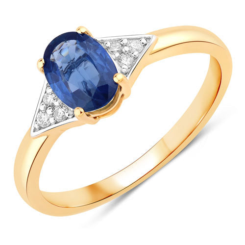 Bids.com 1.01 Carat Genuine Blue Sapphire and White Diamond 14K Yellow Gold Ring Rings White Smoke size 6.00,size 7.00,size 8.00