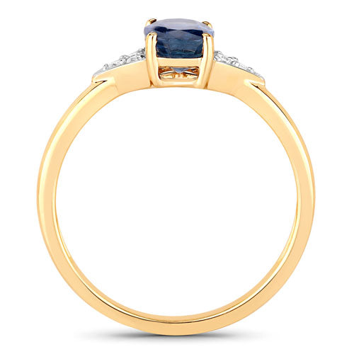 Bids.com 1.01 Carat Genuine Blue Sapphire and White Diamond 14K Yellow Gold Ring Rings White Smoke size 6.00,size 7.00,size 8.00