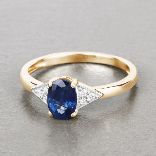 Bids.com 1.01 Carat Genuine Blue Sapphire and White Diamond 14K Yellow Gold Ring Rings Gray size 6.00,size 7.00,size 8.00