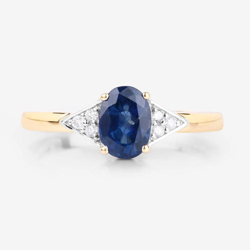 Bids.com 1.01 Carat Genuine Blue Sapphire and White Diamond 14K Yellow Gold Ring Rings White Smoke size 6.00,size 7.00,size 8.00