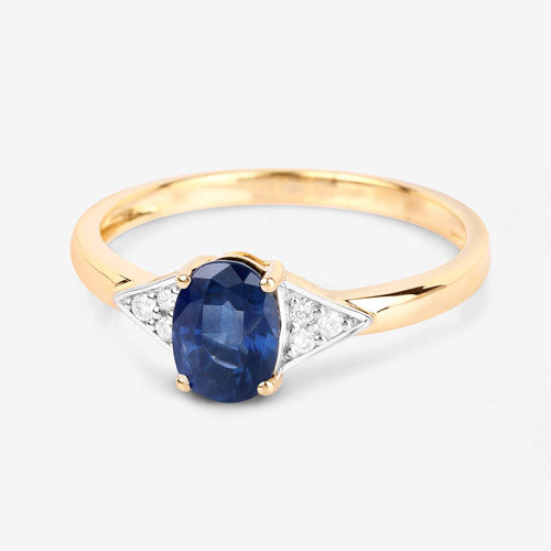 Bids.com 1.01 Carat Genuine Blue Sapphire and White Diamond 14K Yellow Gold Ring Rings White Smoke size 6.00,size 7.00,size 8.00
