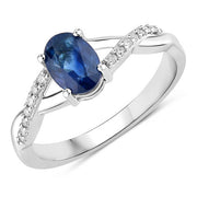 Bids.com 1.04 Carat Genuine Blue Sapphire and White Diamond 14K White Gold Ring Rings White Smoke size 6.00,size 7.00,size 8.00