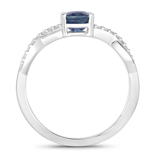 Bids.com 1.04 Carat Genuine Blue Sapphire and White Diamond 14K White Gold Ring Rings White Smoke size 6.00,size 7.00,size 8.00