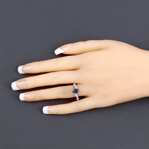 Bids.com 1.04 Carat Genuine Blue Sapphire and White Diamond 14K White Gold Ring Rings Peach Puff size 6.00,size 7.00,size 8.00