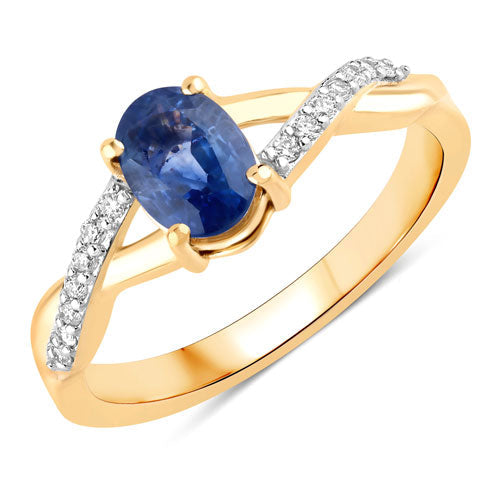Bids.com 1.04 Carat Genuine Blue Sapphire and White Diamond 14K Yellow Gold Ring Rings White Smoke size 6.00,size 7.00,size 8.00
