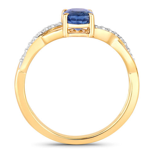 Bids.com 1.04 Carat Genuine Blue Sapphire and White Diamond 14K Yellow Gold Ring Rings White Smoke size 6.00,size 7.00,size 8.00