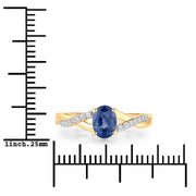 Bids.com 1.04 Carat Genuine Blue Sapphire and White Diamond 14K Yellow Gold Ring Rings White Smoke size 6.00,size 7.00,size 8.00