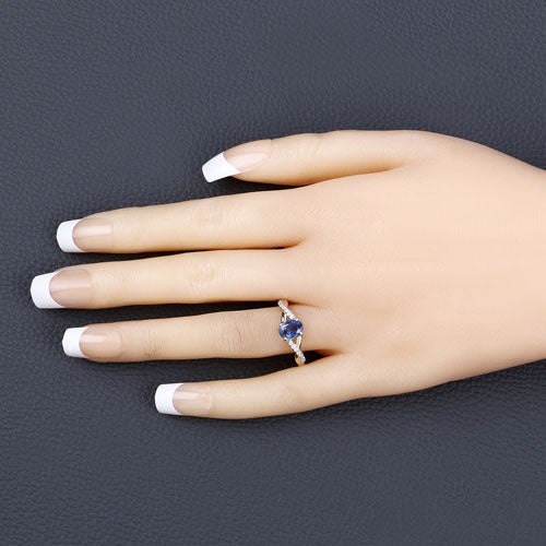Bids.com 1.04 Carat Genuine Blue Sapphire and White Diamond 14K Yellow Gold Ring Rings Bisque size 6.00,size 7.00,size 8.00