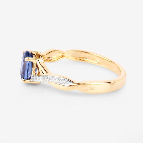 Bids.com 1.04 Carat Genuine Blue Sapphire and White Diamond 14K Yellow Gold Ring Rings White Smoke size 6.00,size 7.00,size 8.00