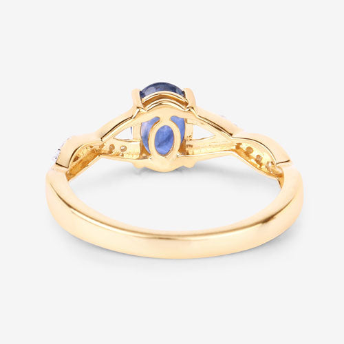 Bids.com 1.04 Carat Genuine Blue Sapphire and White Diamond 14K Yellow Gold Ring Rings White Smoke size 6.00,size 7.00,size 8.00